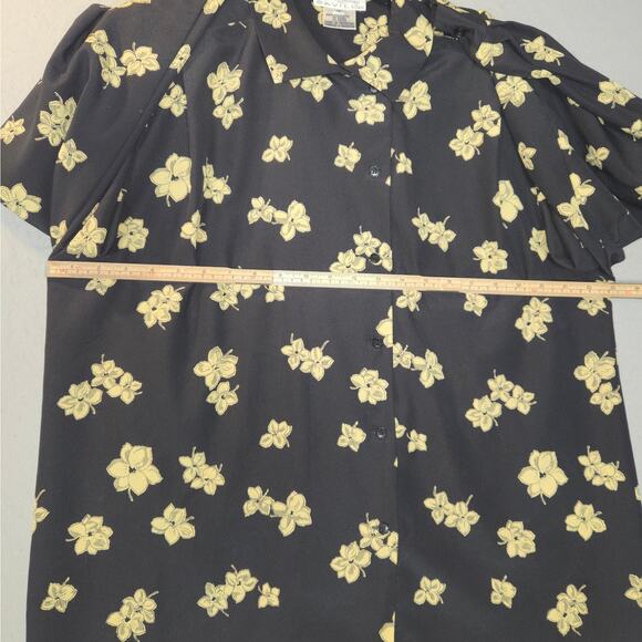 Vtg Rena Rowan for Saville Women 16 Floral Button Up Top Black Career Casual - Picture 8 of 10